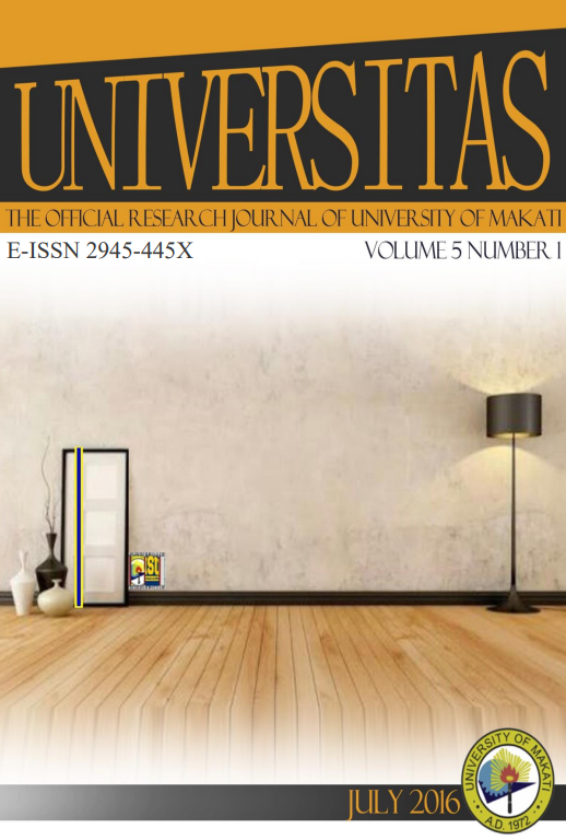 					View Vol. 5 No. 1 (2016): Universitas: Official Journal of the University of Makati
				