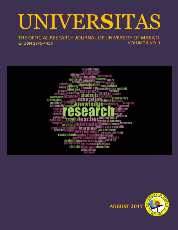 					View Vol. 6 No. 1 (2017): Universitas: Official Journal of the University of Makati
				